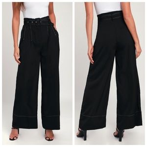 Lulu's Belted Paper Bag Waist Wide-Leg Pants